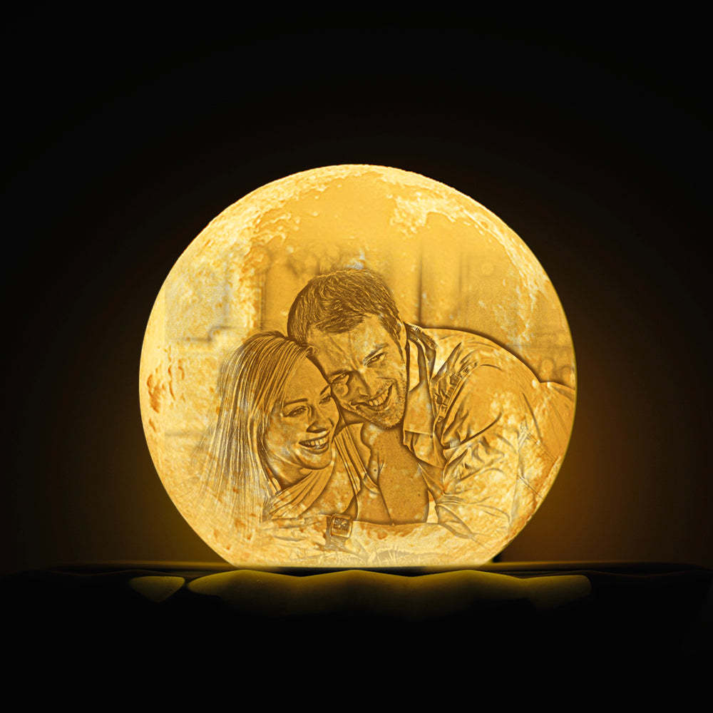 Custom Photo Engraved 3D Printing Moon Lamp, Creative Idea For Lover - Tap Three Colors