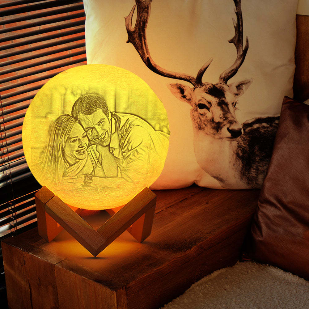 Custom Photo Engraved 3D Printing Moon Lamp, Creative Idea For Lover - Tap Three Colors