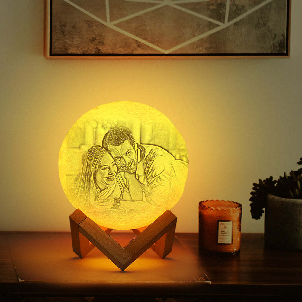 Custom Photo Engraved 3D Printing Moon Lamp, Creative Idea For Lover - Tap Three Colors