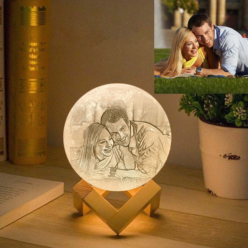 Custom Photo Engraved 3D Printing Moon Lamp, Creative Idea For Lover - Tap Three Colors