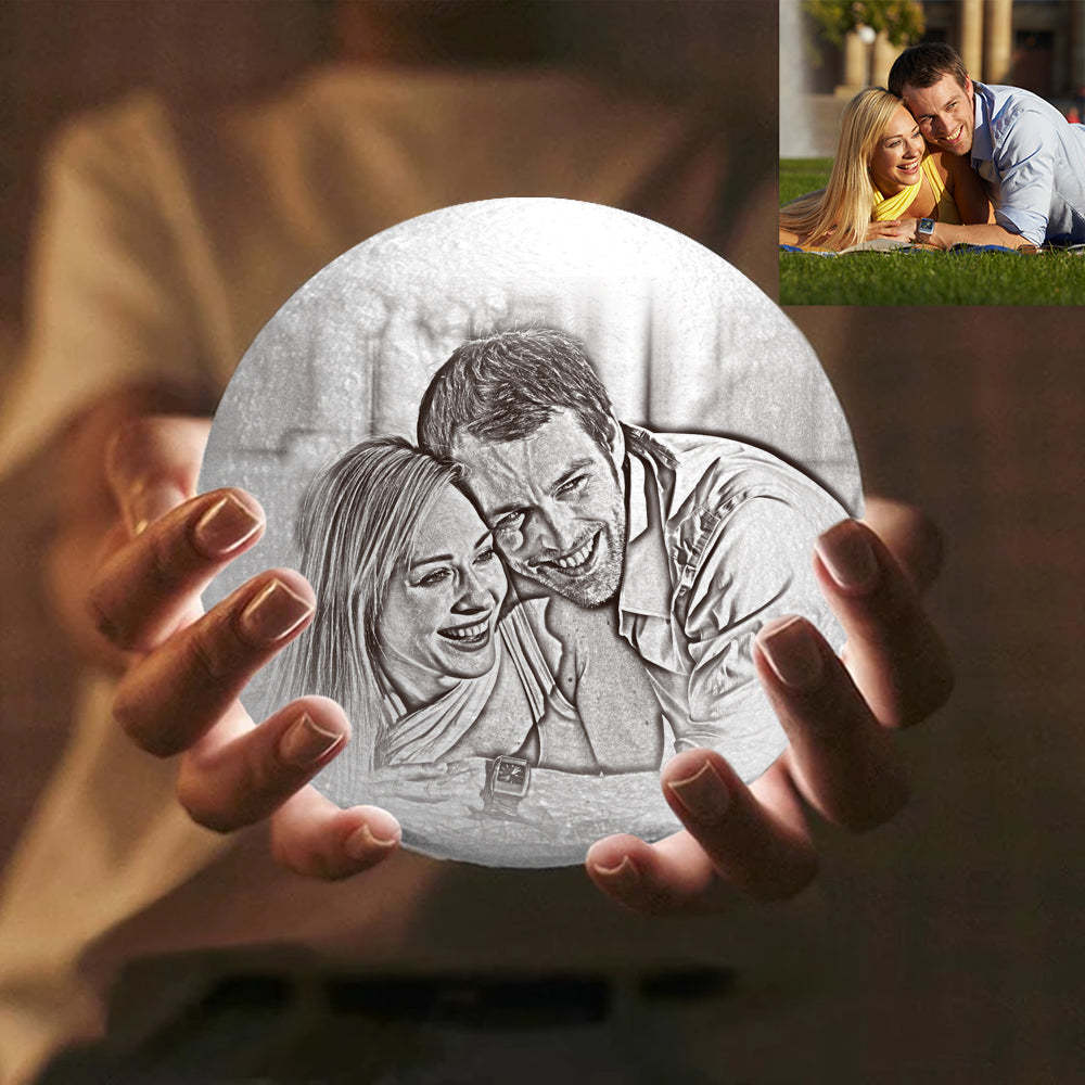 Custom Photo Engraved 3D Printing Moon Lamp, Creative Idea For Lover - Tap Three Colors