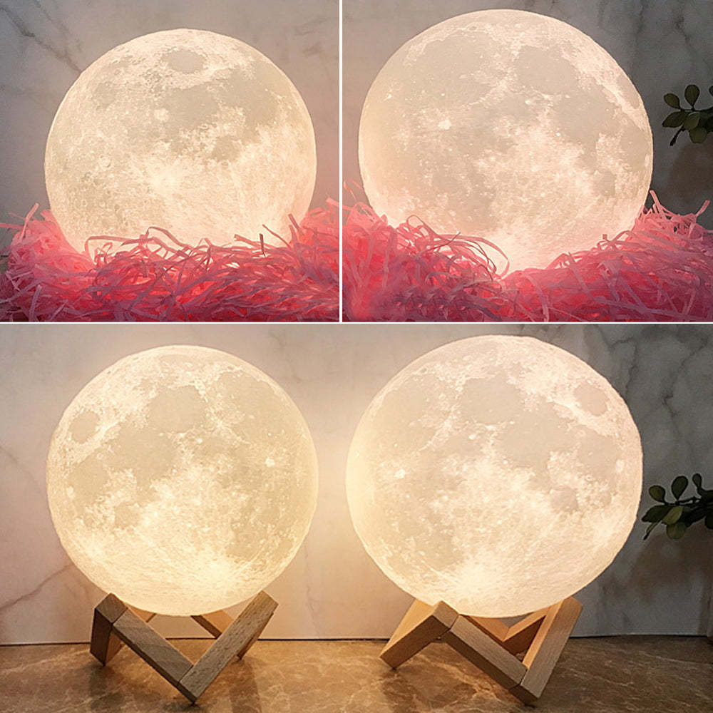 Custom Photo Engraved 3D Printing Moon Lamp, Creative Idea For Lover - Tap Three Colors