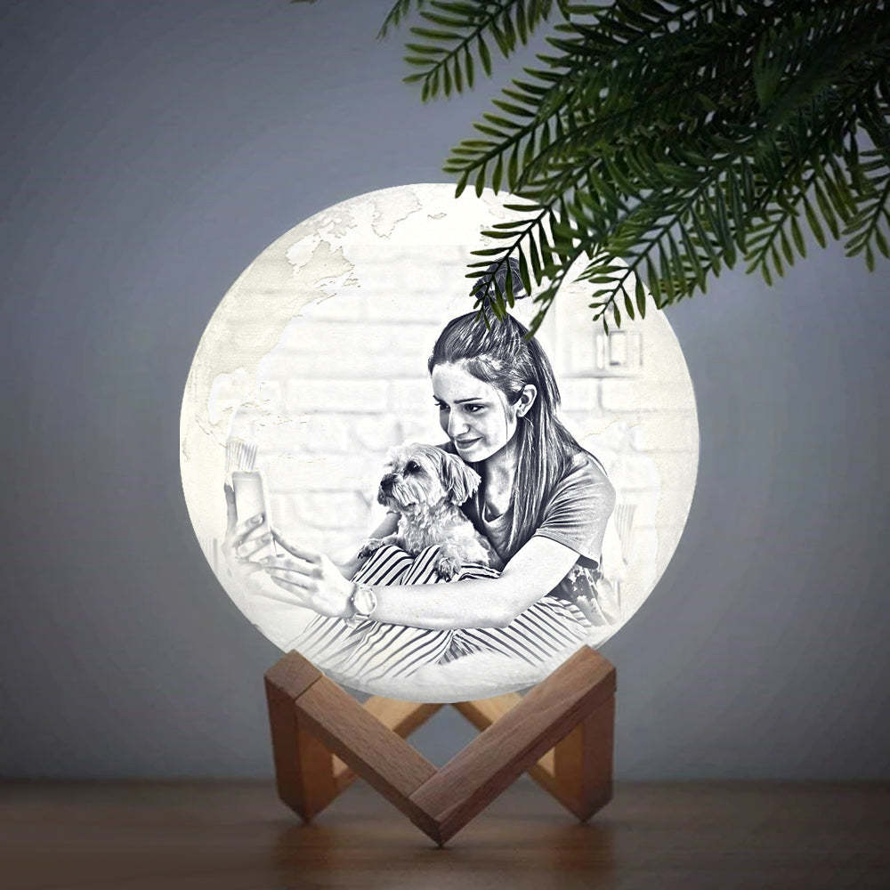 Lovely Pet Photo Engraved 3D Printing Earth Light, Lamp Earth - Remote Control Sixteen Colors (10-20cm)