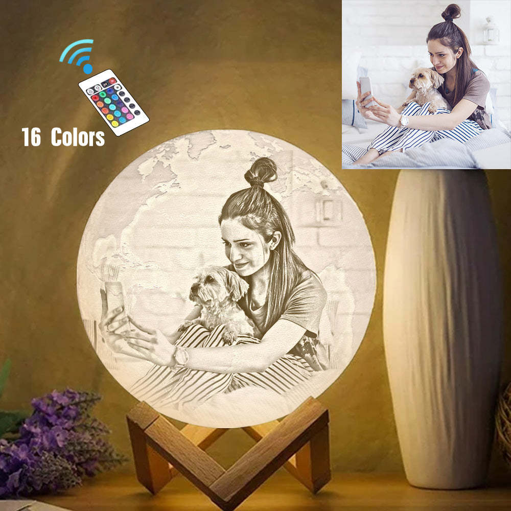 Lovely Pet Photo Engraved 3D Printing Earth Light, Lamp Earth - Remote Control Sixteen Colors (10-20cm)