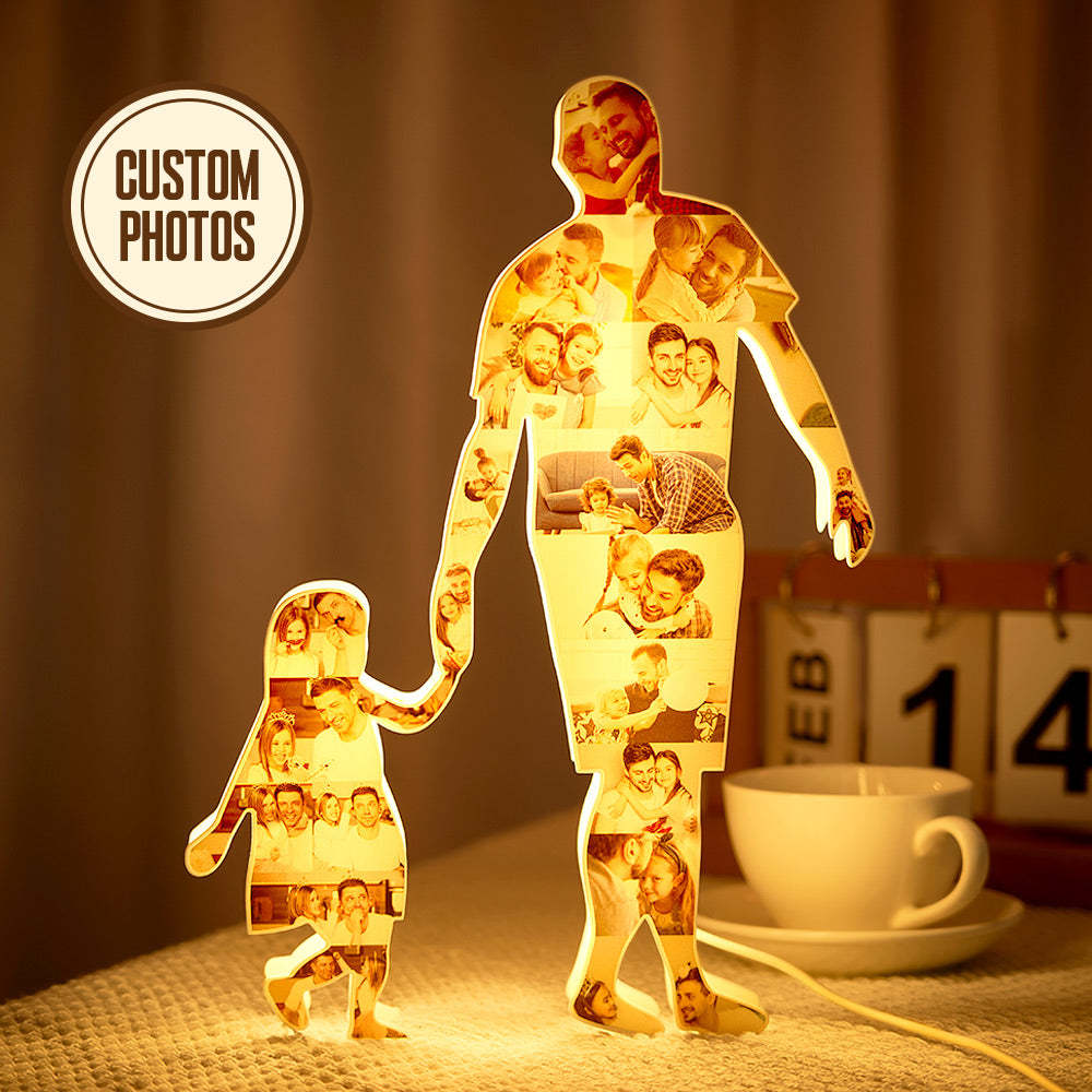 Personalized Photo Collage Night Light Custom Hand In Hand Pictures Lamp Father's Day Gift - photomoonlamp