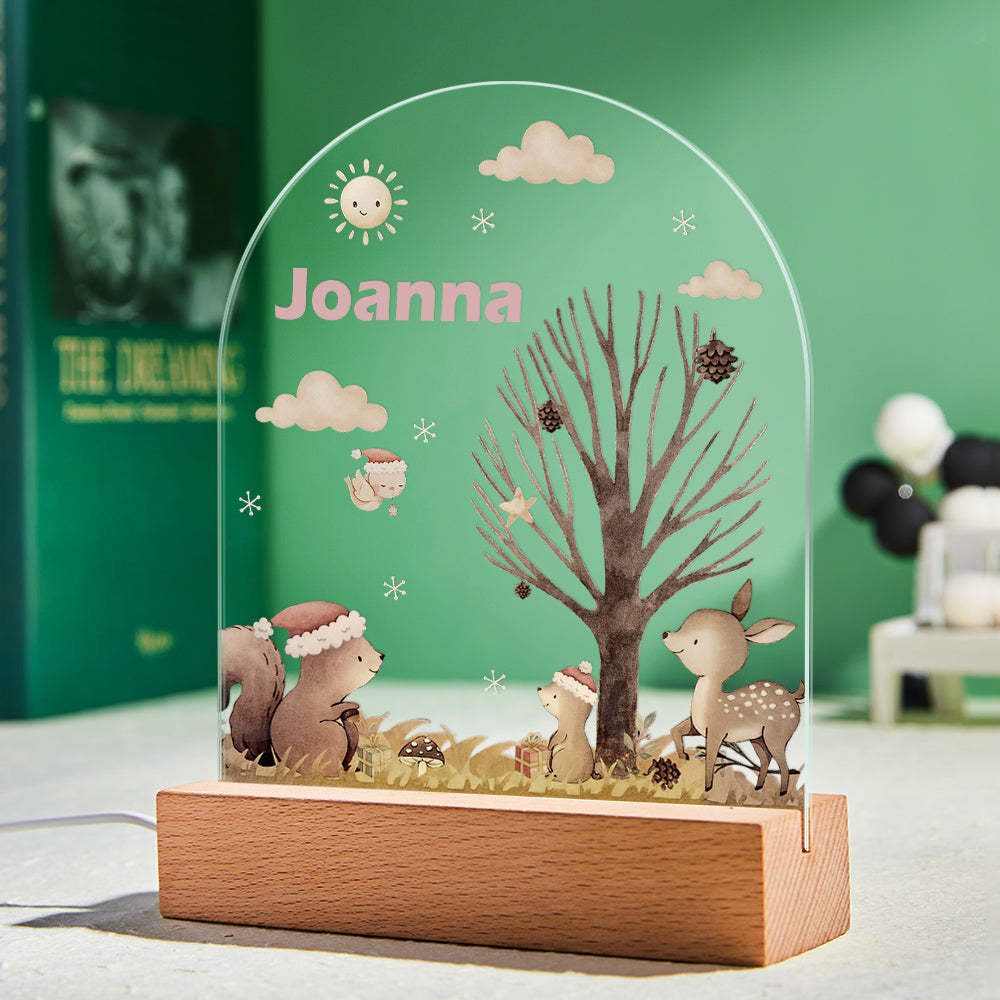 Personalized name children's night light customized Christmas squirrel seven-color night light - photomoonlamp