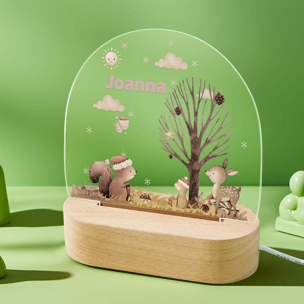 Personalized name children's night light customized Christmas squirrel seven-color night light - photomoonlamp