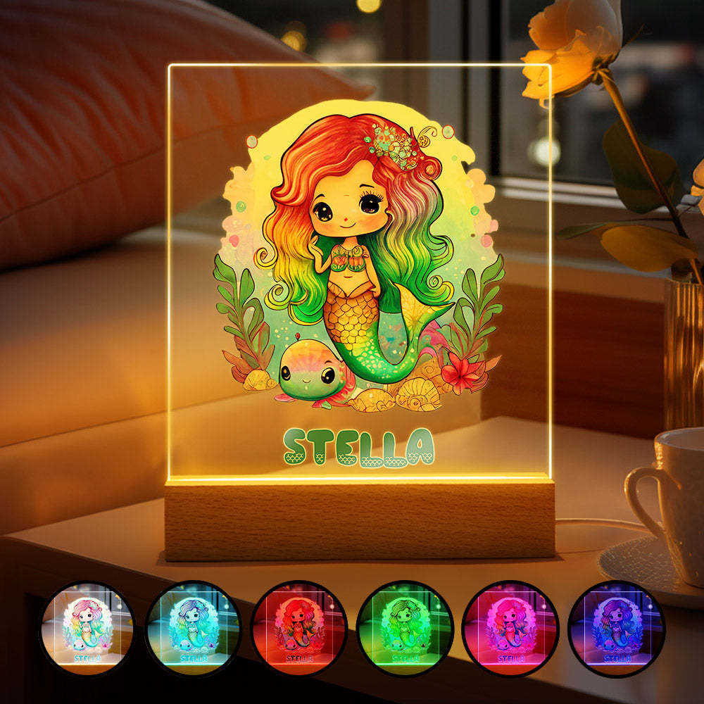 Colorful Mermaid Magical Princess Girls Room Decor Name Night Light LED Personalized Seven Color Options Gift - photomoonlamp