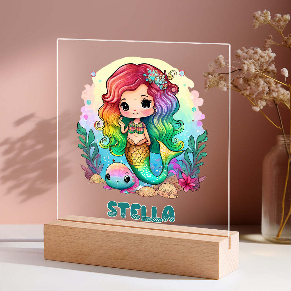 Colorful Mermaid Magical Princess Girls Room Decor Name Night Light LED Personalized Seven Color Options Gift - photomoonlamp