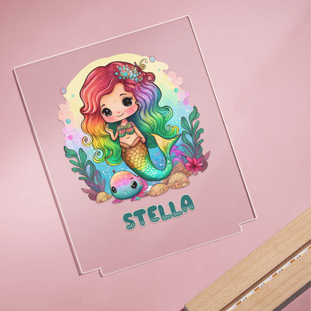Colorful Mermaid Magical Princess Girls Room Decor Name Night Light LED Personalized Seven Color Options Gift - photomoonlamp