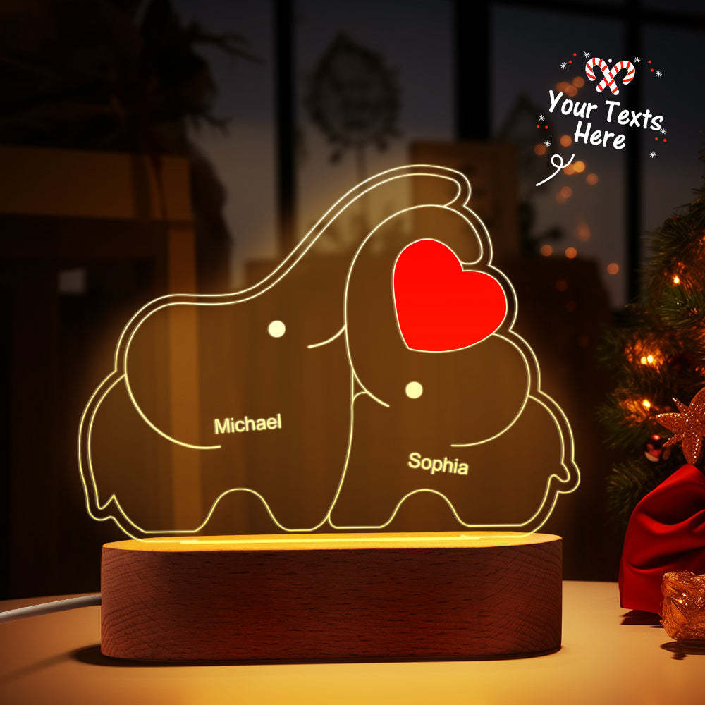 Personalized Names Elephant Family Acrylic Lamp Custom Night Light Best Christmas Gift - photomoonlamp