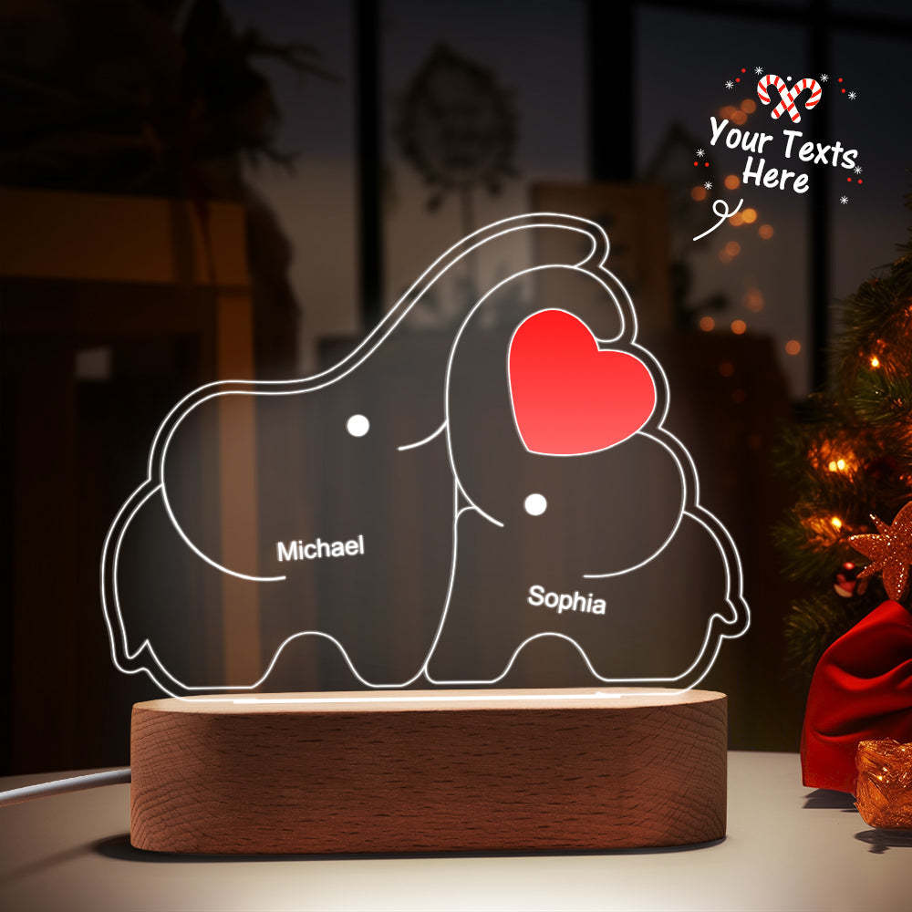 Personalized Names Elephant Family Acrylic Lamp Custom Night Light Best Christmas Gift - photomoonlamp