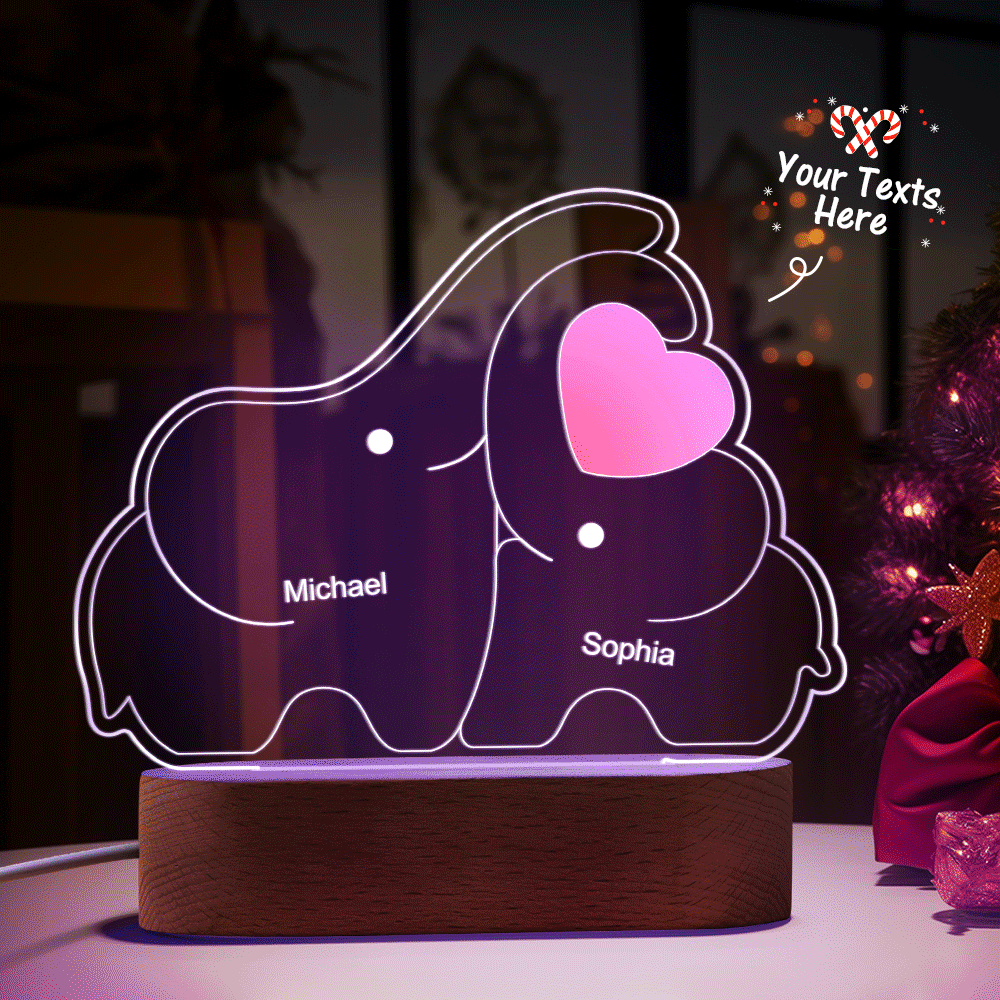 Personalized Names Elephant Family Acrylic Lamp Custom Night Light Best Christmas Gift - photomoonlamp