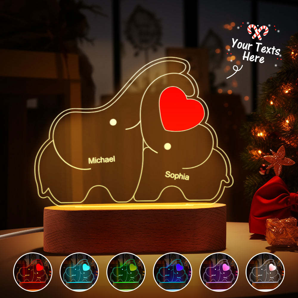 Personalized Names Elephant Family Acrylic Lamp Custom Night Light Best Christmas Gift - photomoonlamp