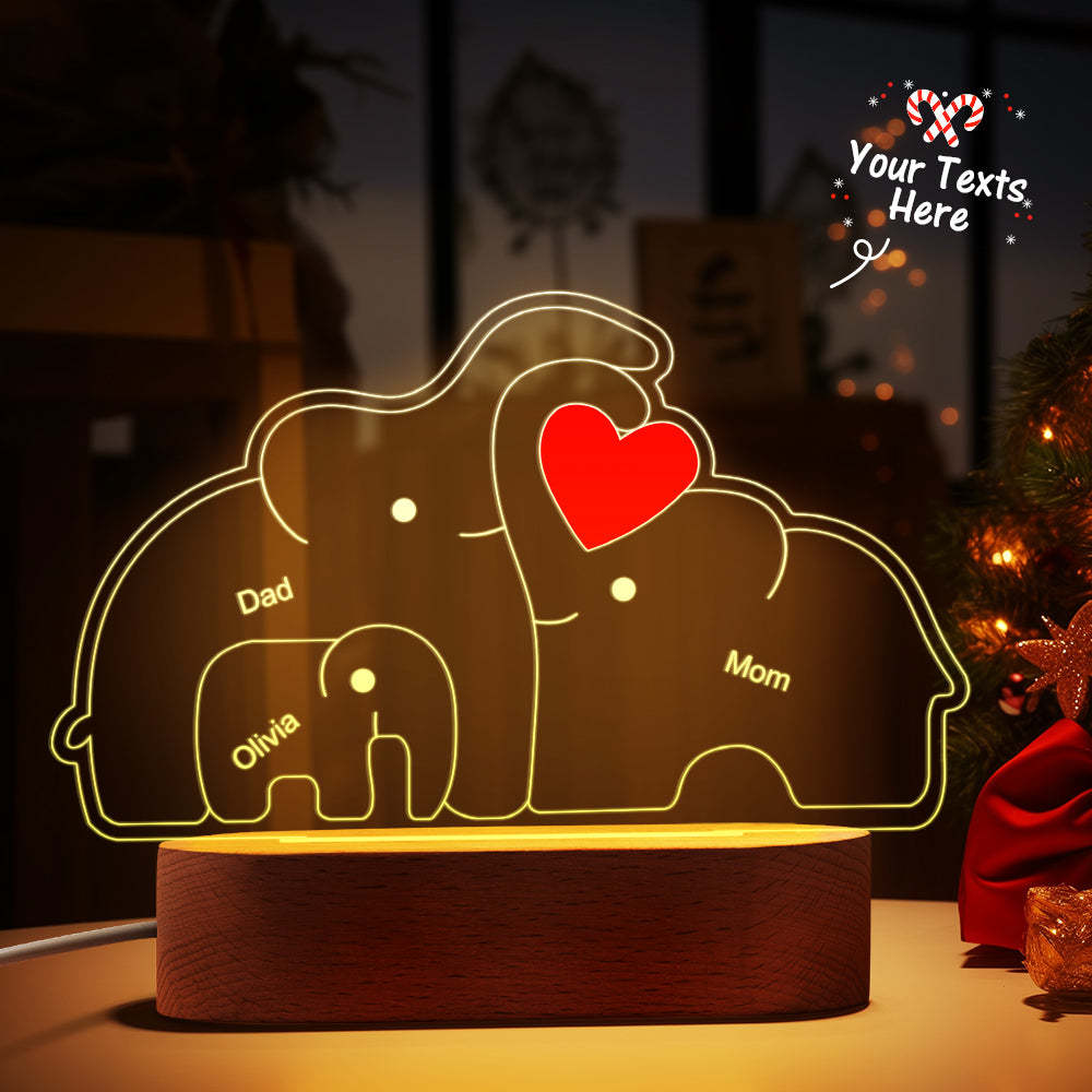 Personalized Names Elephant Family Acrylic Lamp Custom Night Light Best Christmas Gift - photomoonlamp