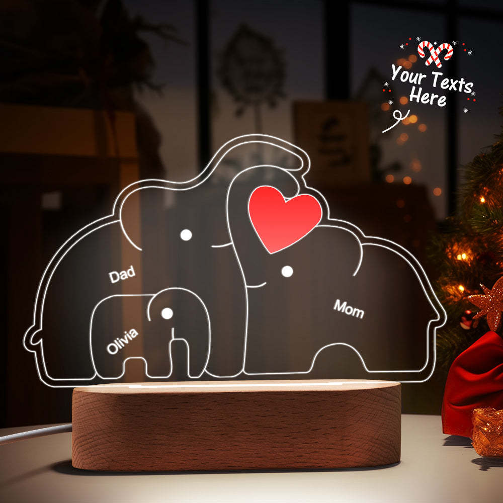 Personalized Names Elephant Family Acrylic Lamp Custom Night Light Best Christmas Gift - photomoonlamp