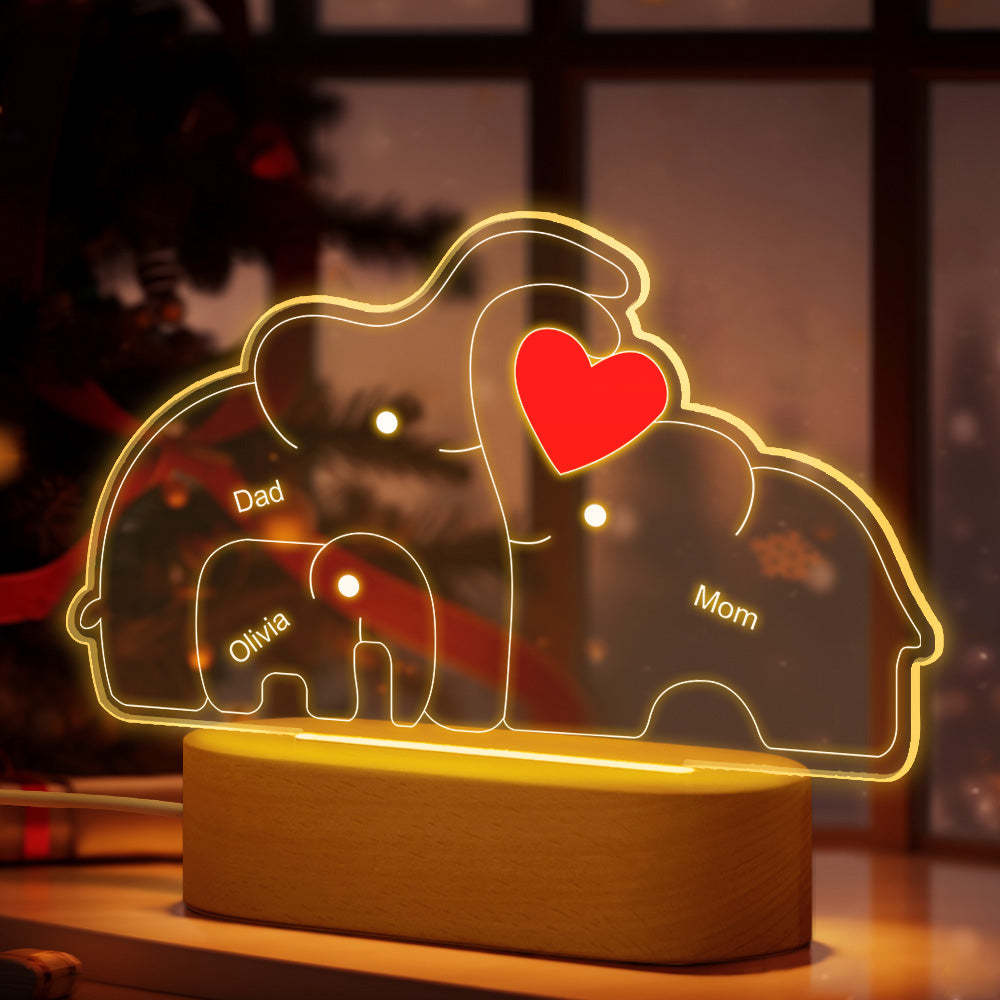 Personalized Names Elephant Family Acrylic Lamp Custom Night Light Best Christmas Gift - photomoonlamp
