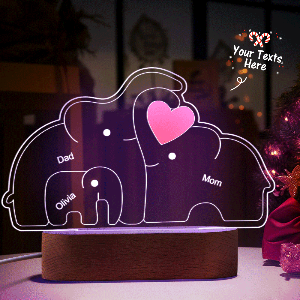Personalized Names Elephant Family Acrylic Lamp Custom Night Light Best Christmas Gift - photomoonlamp