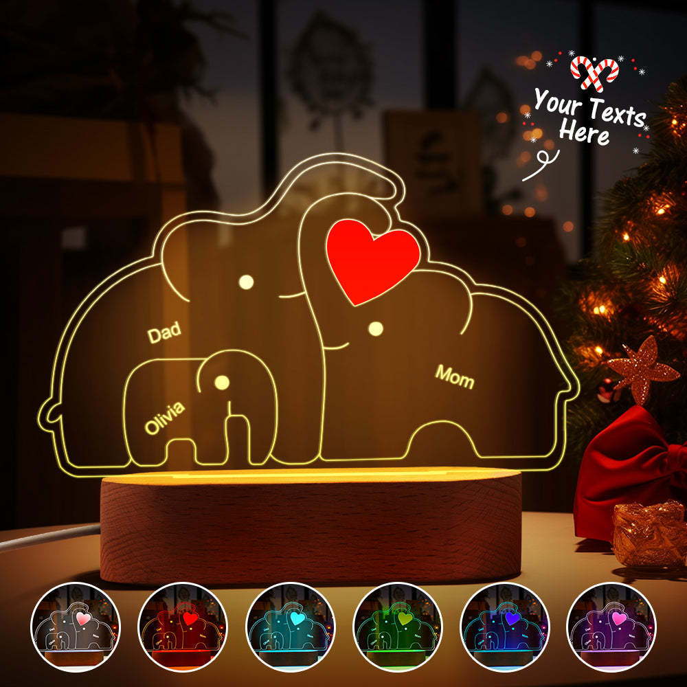 Personalized Names Elephant Family Acrylic Lamp Custom Night Light Best Christmas Gift - photomoonlamp