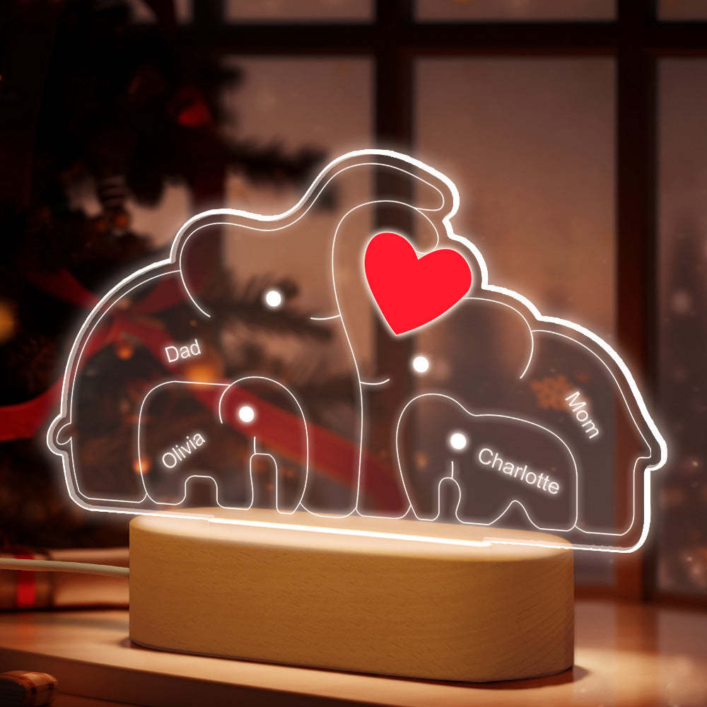 Personalized Names Elephant Family Acrylic Lamp Custom Night Light Best Christmas Gift - photomoonlamp