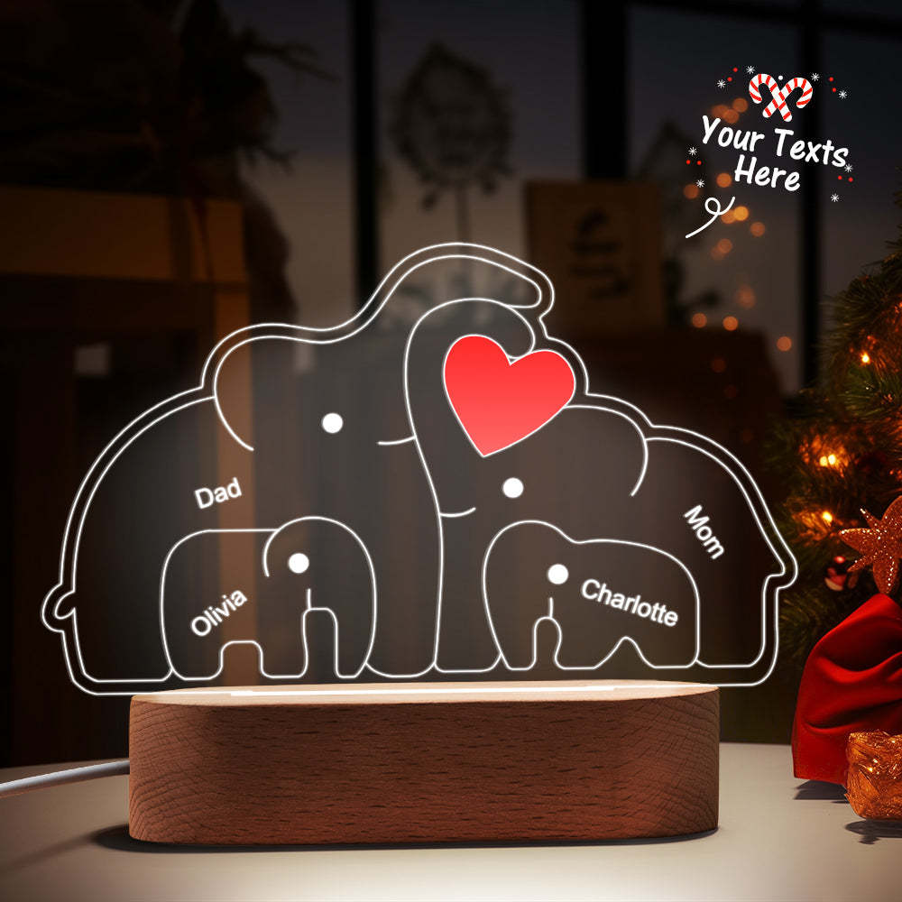 Personalized Names Elephant Family Acrylic Lamp Custom Night Light Best Christmas Gift - photomoonlamp