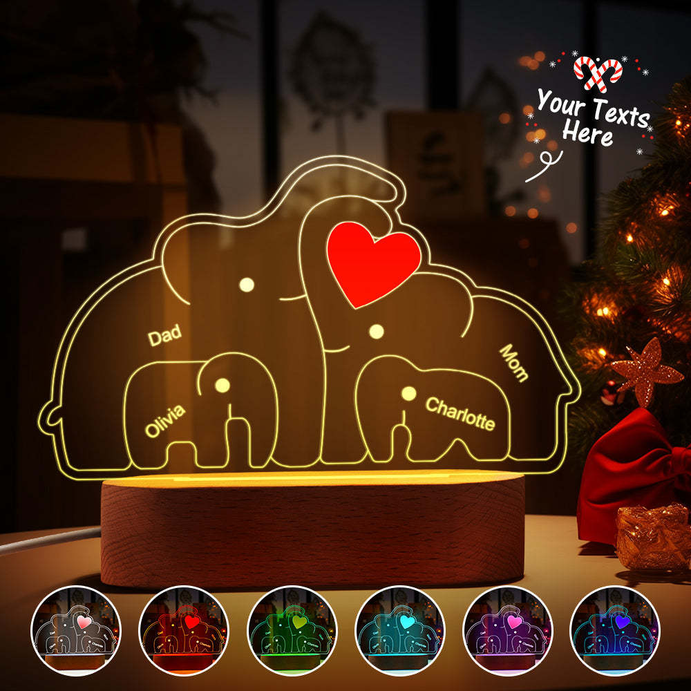 Personalized Names Elephant Family Acrylic Lamp Custom Night Light Best Christmas Gift - photomoonlamp