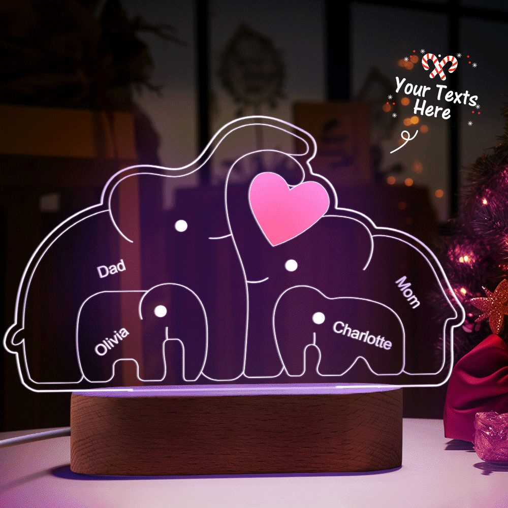 Personalized Names Elephant Family Acrylic Lamp Custom Night Light Best Christmas Gift - photomoonlamp