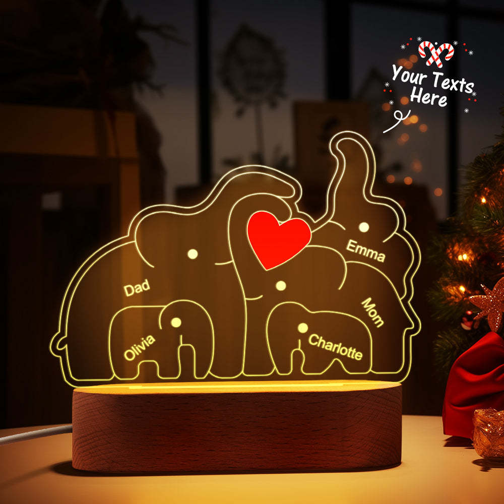 Personalized Names Elephant Family Acrylic Lamp Custom Night Light Best Christmas Gift - photomoonlamp