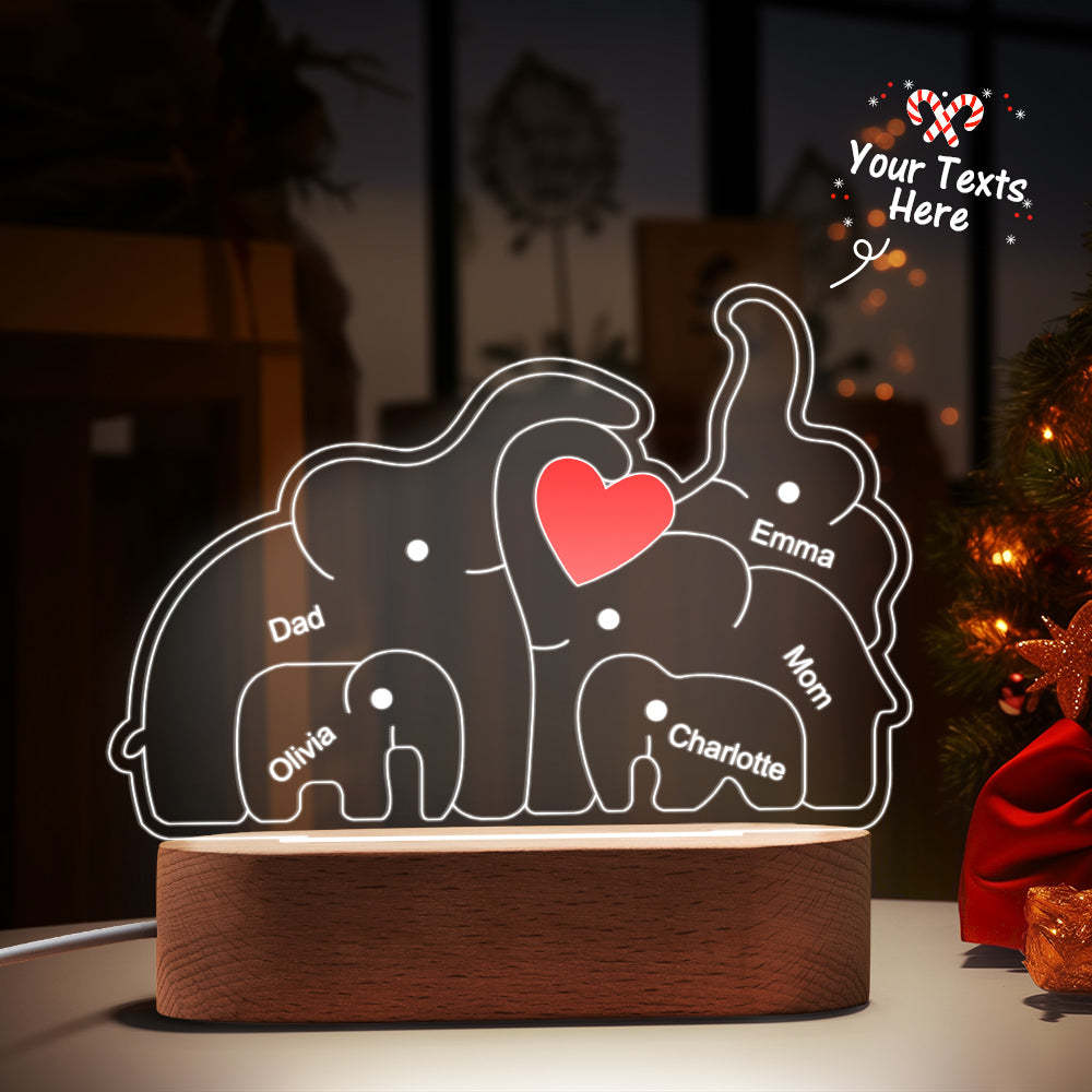 Personalized Names Elephant Family Acrylic Lamp Custom Night Light Best Christmas Gift - photomoonlamp