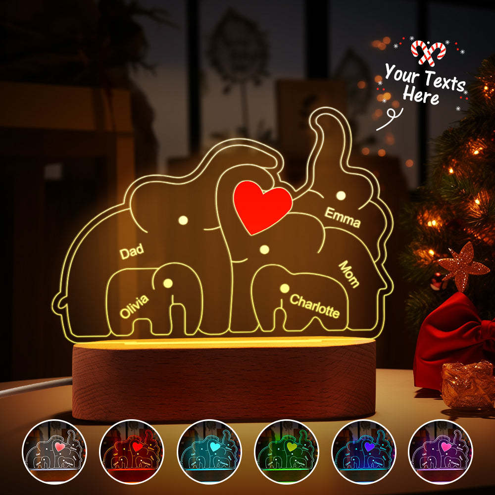 Personalized Names Elephant Family Acrylic Lamp Custom Night Light Best Christmas Gift - photomoonlamp