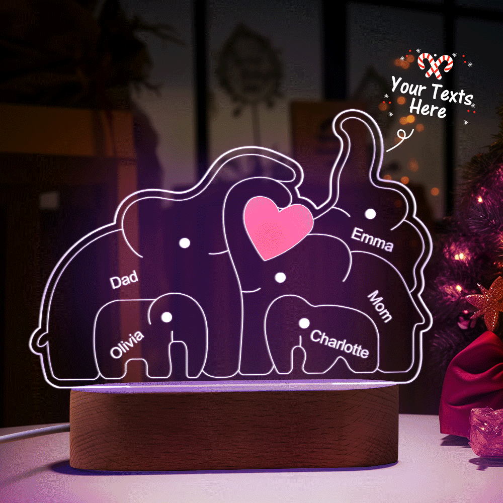 Personalized Names Elephant Family Acrylic Lamp Custom Night Light Best Christmas Gift - photomoonlamp