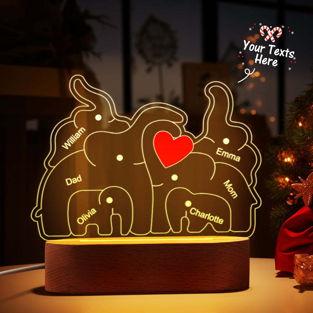 Personalized Names Elephant Family Acrylic Lamp Custom Night Light Best Christmas Gift - photomoonlamp