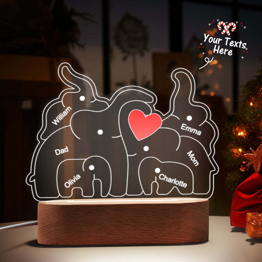 Personalized Names Elephant Family Acrylic Lamp Custom Night Light Best Christmas Gift - photomoonlamp