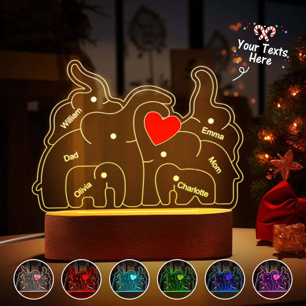 Personalized Names Elephant Family Acrylic Lamp Custom Night Light Best Christmas Gift - photomoonlamp