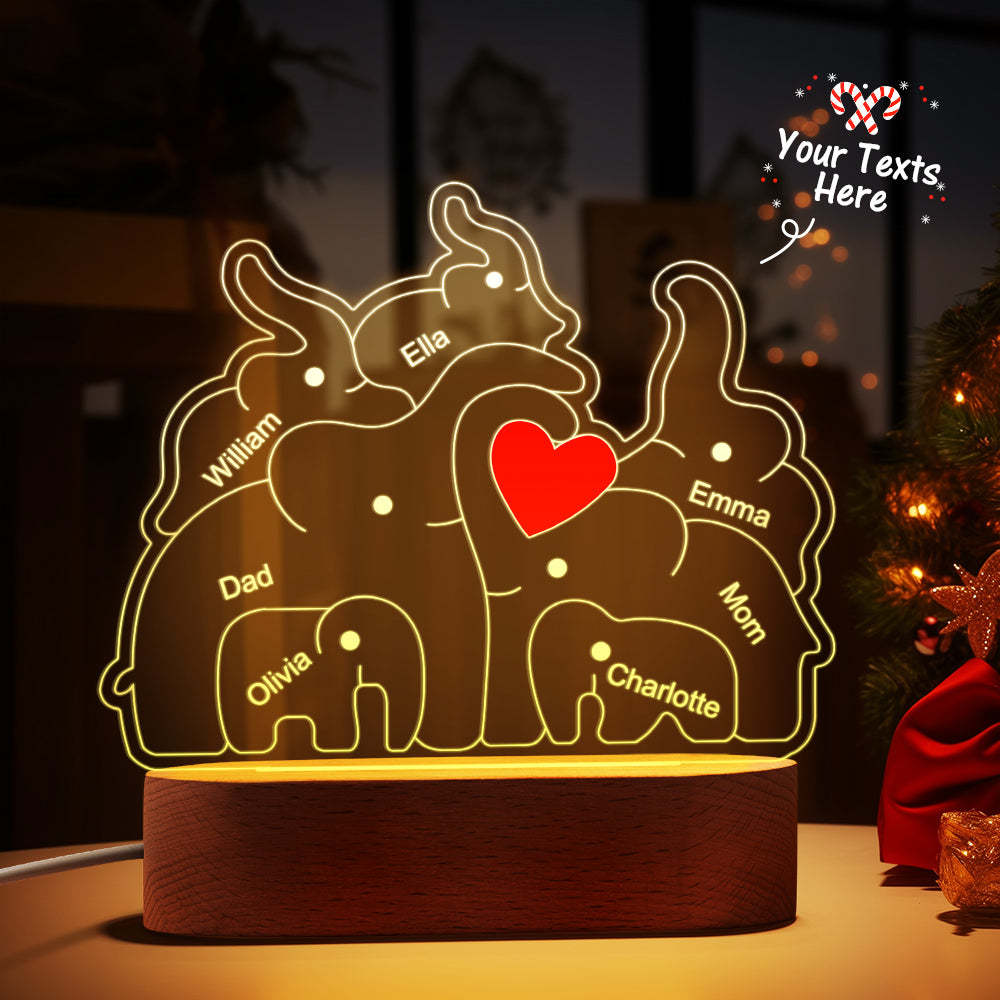 Personalized Names Elephant Family Acrylic Lamp Custom Night Light Best Christmas Gift - photomoonlamp
