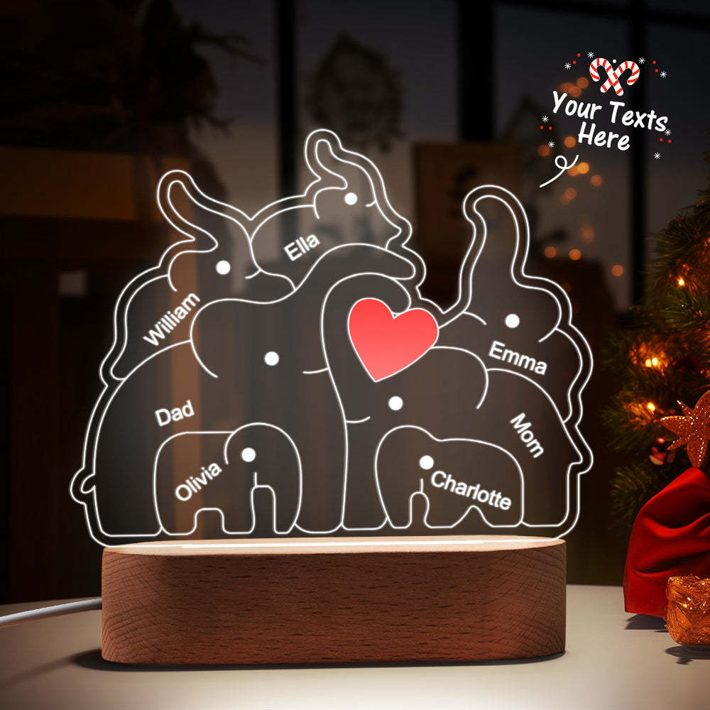 Personalized Names Elephant Family Acrylic Lamp Custom Night Light Best Christmas Gift - photomoonlamp