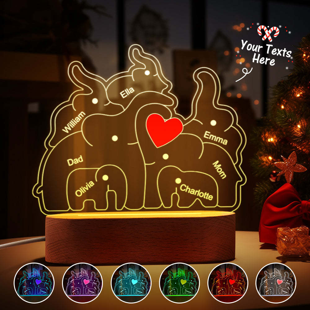 Personalized Names Elephant Family Acrylic Lamp Custom Night Light Best Christmas Gift - photomoonlamp