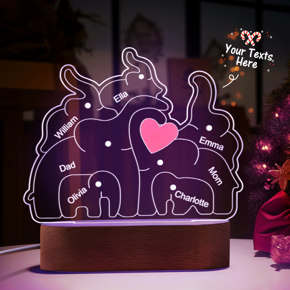 Personalized Names Elephant Family Acrylic Lamp Custom Night Light Best Christmas Gift - photomoonlamp