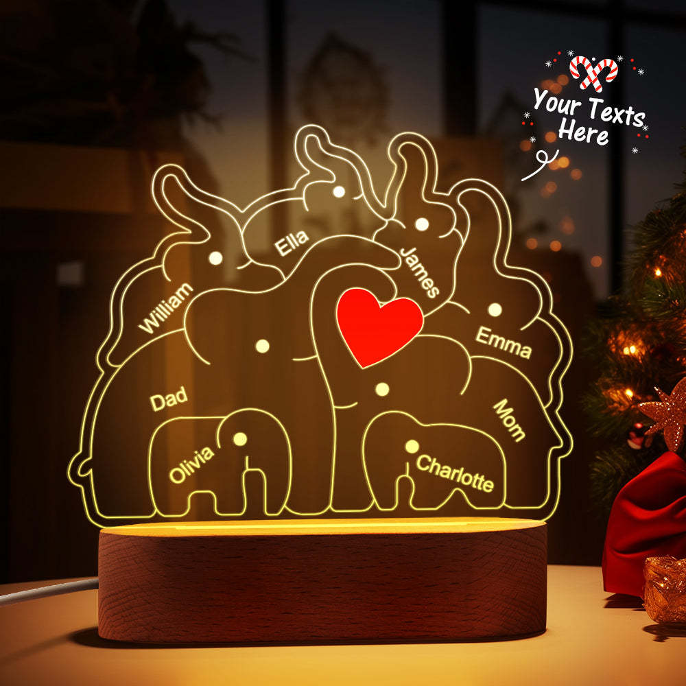Personalized Names Elephant Family Acrylic Lamp Custom Night Light Best Christmas Gift - photomoonlamp