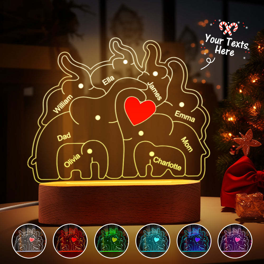 Personalized Names Elephant Family Acrylic Lamp Custom Night Light Best Christmas Gift - photomoonlamp