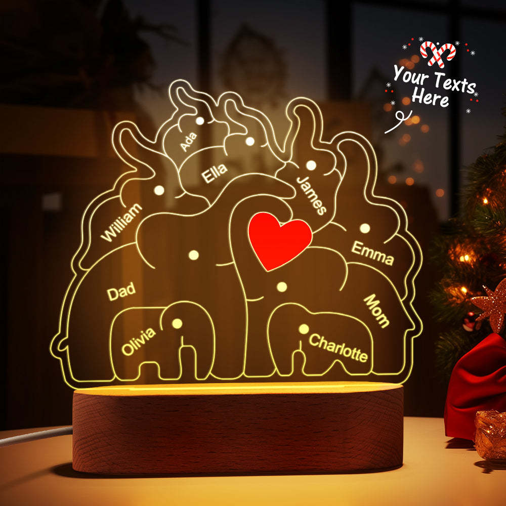 Personalized Names Elephant Family Acrylic Lamp Custom Night Light Best Christmas Gift - photomoonlamp