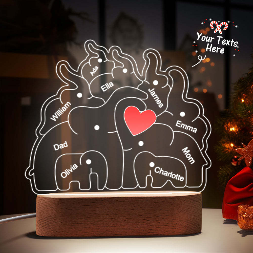 Personalized Names Elephant Family Acrylic Lamp Custom Night Light Best Christmas Gift - photomoonlamp
