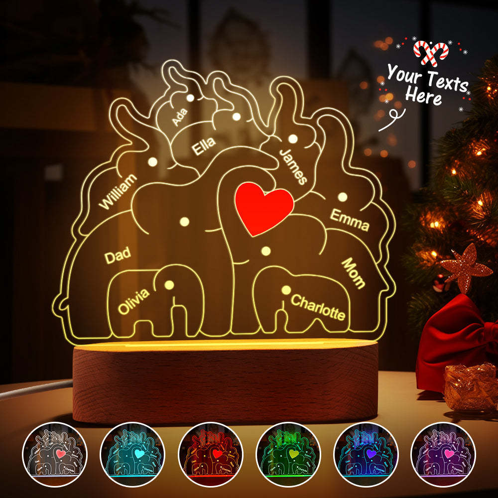 Personalized Names Elephant Family Acrylic Lamp Custom Night Light Best Christmas Gift - photomoonlamp
