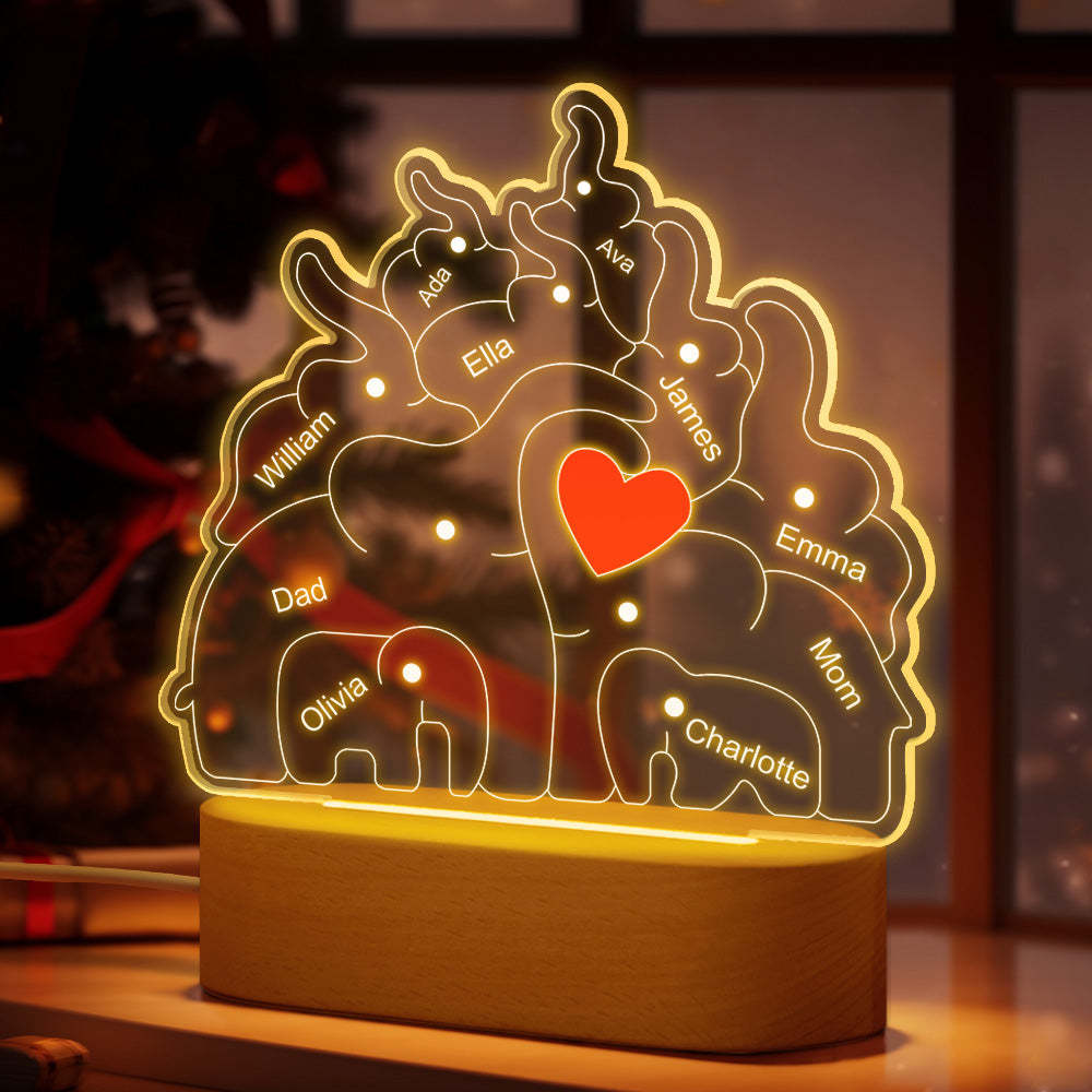 Personalized Names Elephant Family Acrylic Lamp Custom Night Light Best Christmas Gift - photomoonlamp