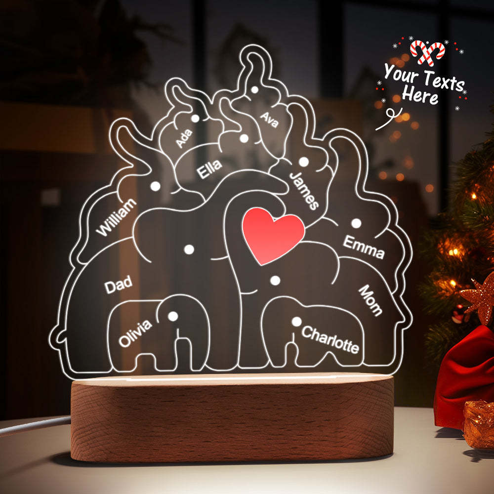 Personalized Names Elephant Family Acrylic Lamp Custom Night Light Best Christmas Gift - photomoonlamp