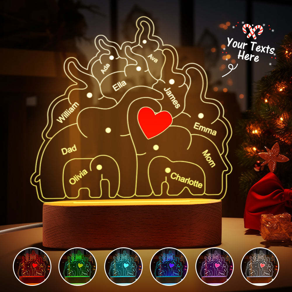 Personalized Names Elephant Family Acrylic Lamp Custom Night Light Best Christmas Gift - photomoonlamp