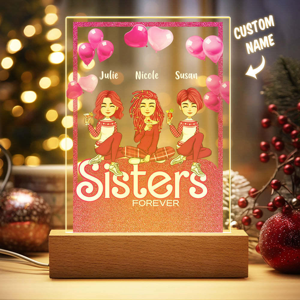 Custom Clip Art Personalized Hairstyle Clothes and Name Sisters Cartoon Plaque Lamp Christmas Gifts - photomoonlamp