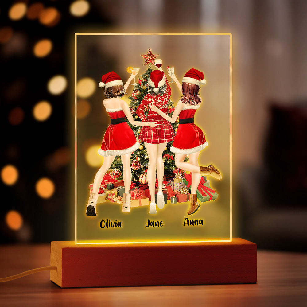 Sisters Image Personalized Hairstyle Clothes Name Plaque Lamp Christmas Gifts - photomoonlamp