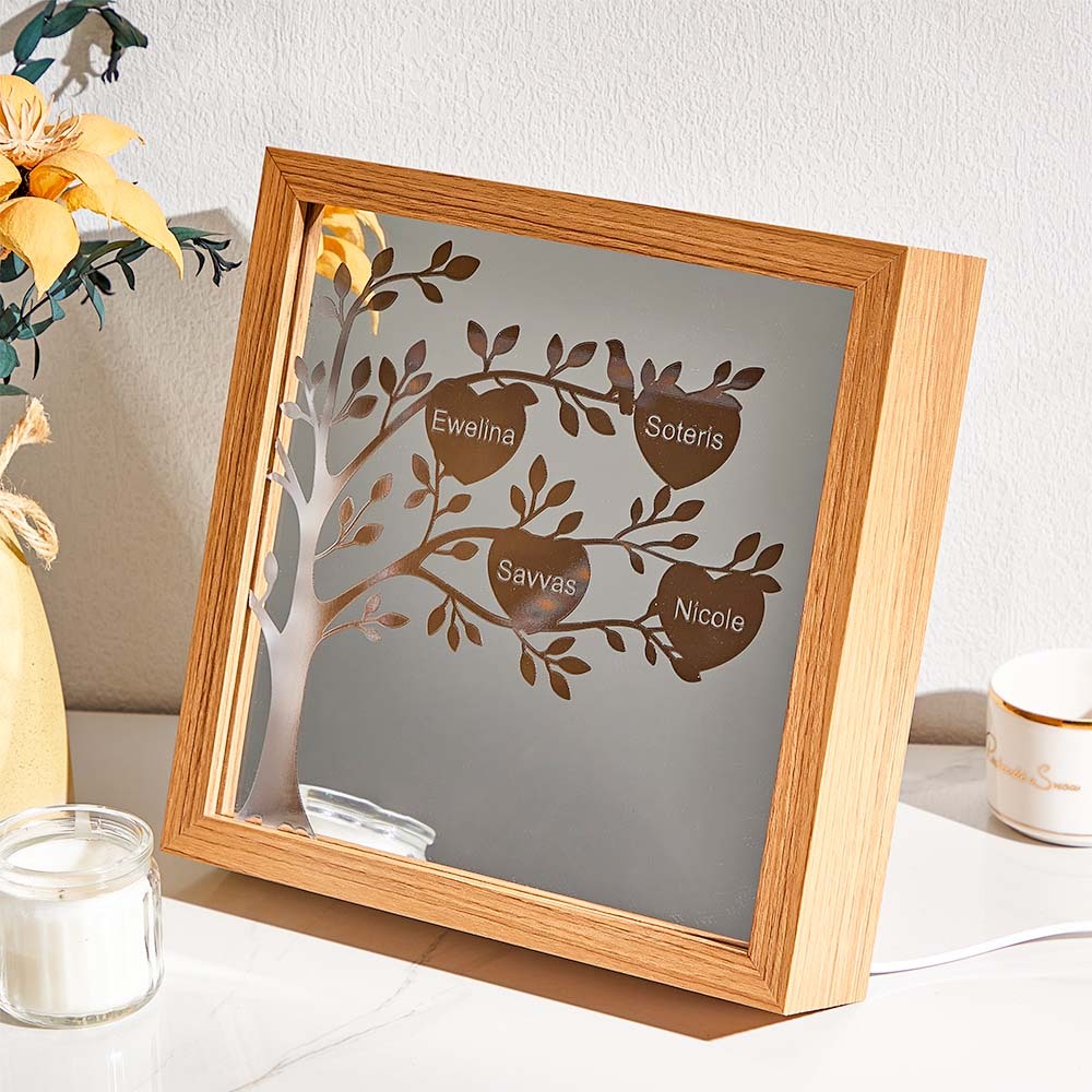 Personalized Name Family Tree Mirror NIght Light Freestanding Home Decor Gifts For Mom - photomoonlamp