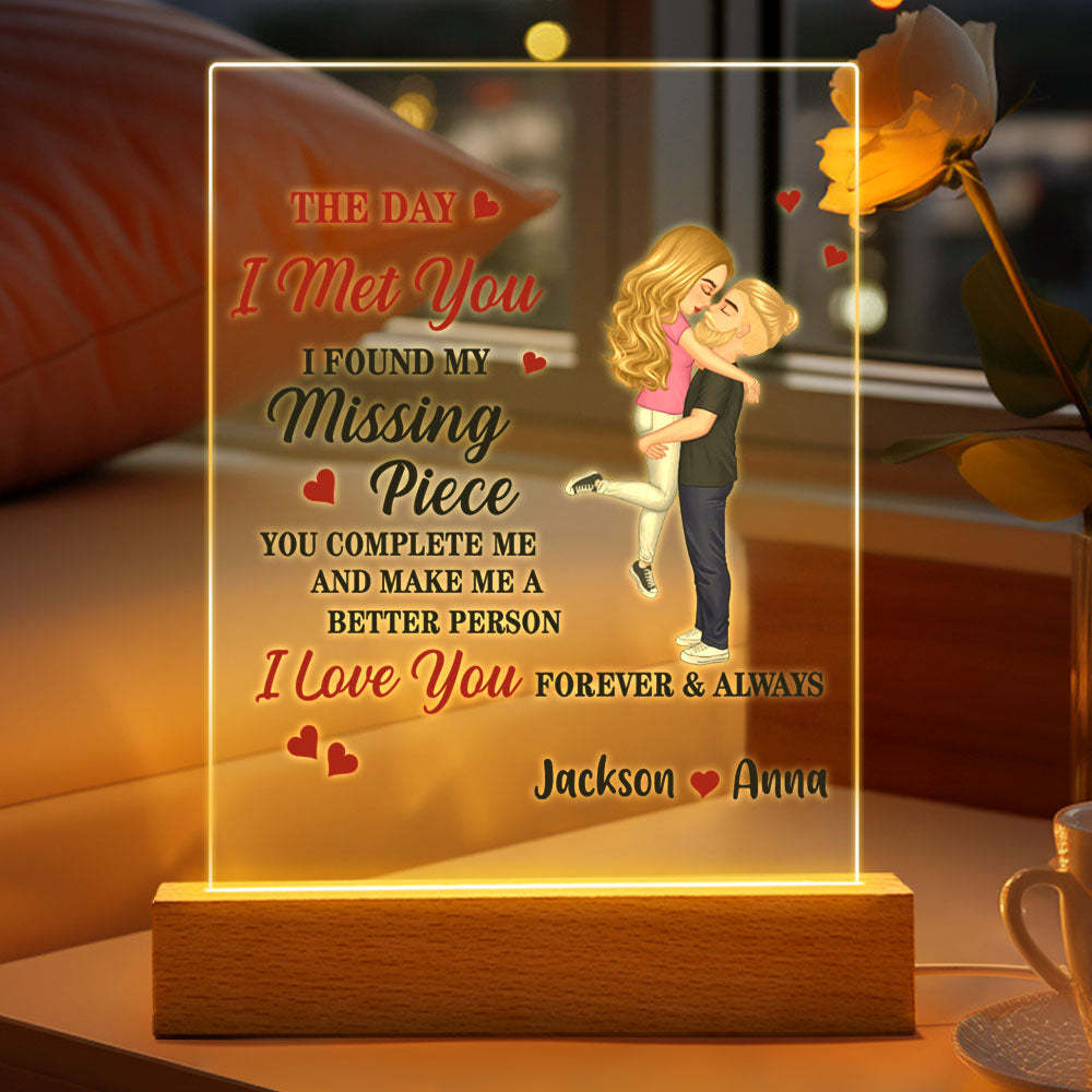 Custom Plaque Personalized Couple Image Acrylic Lamp Valentine's Gifts I Found My Missing Piece - photomoonlamp